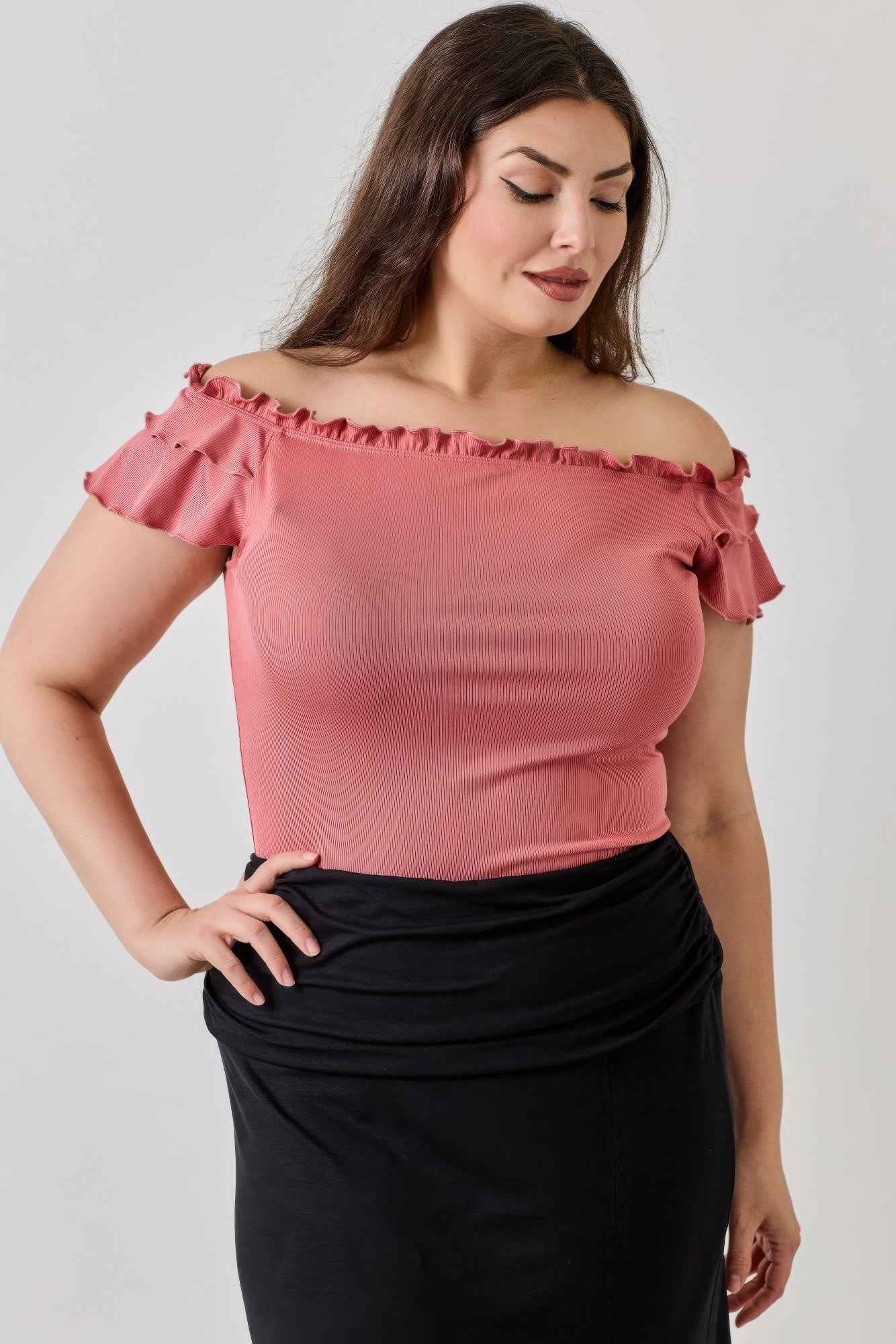 Plus Size Knit Rib Double Ruffle Top - Mr Lou’s Place