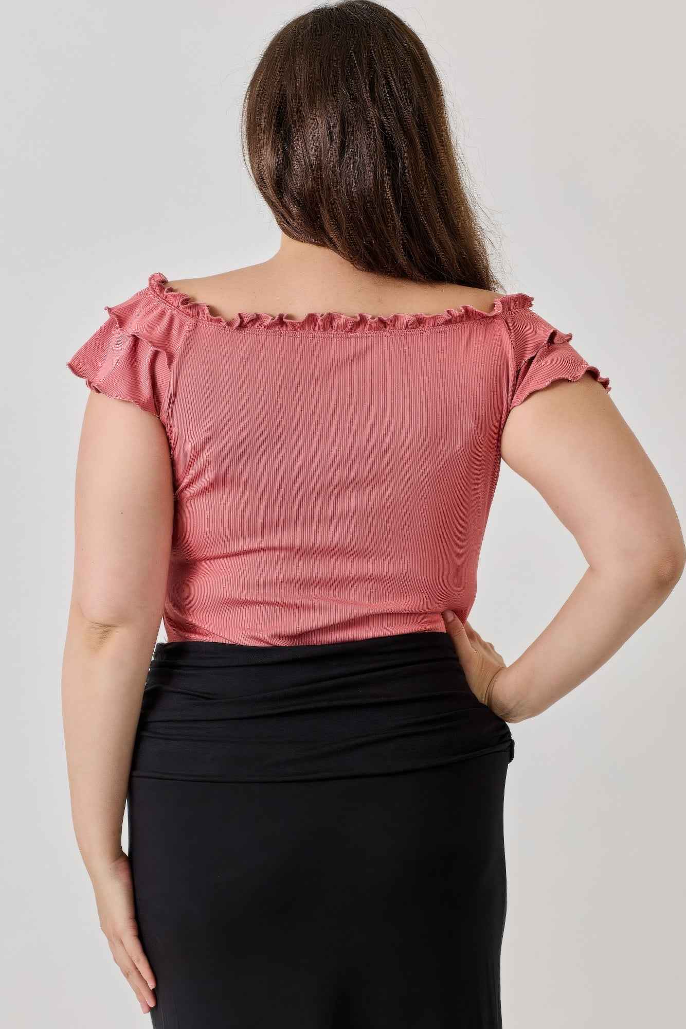 Plus Size Knit Rib Double Ruffle Top - Mr Lou’s Place