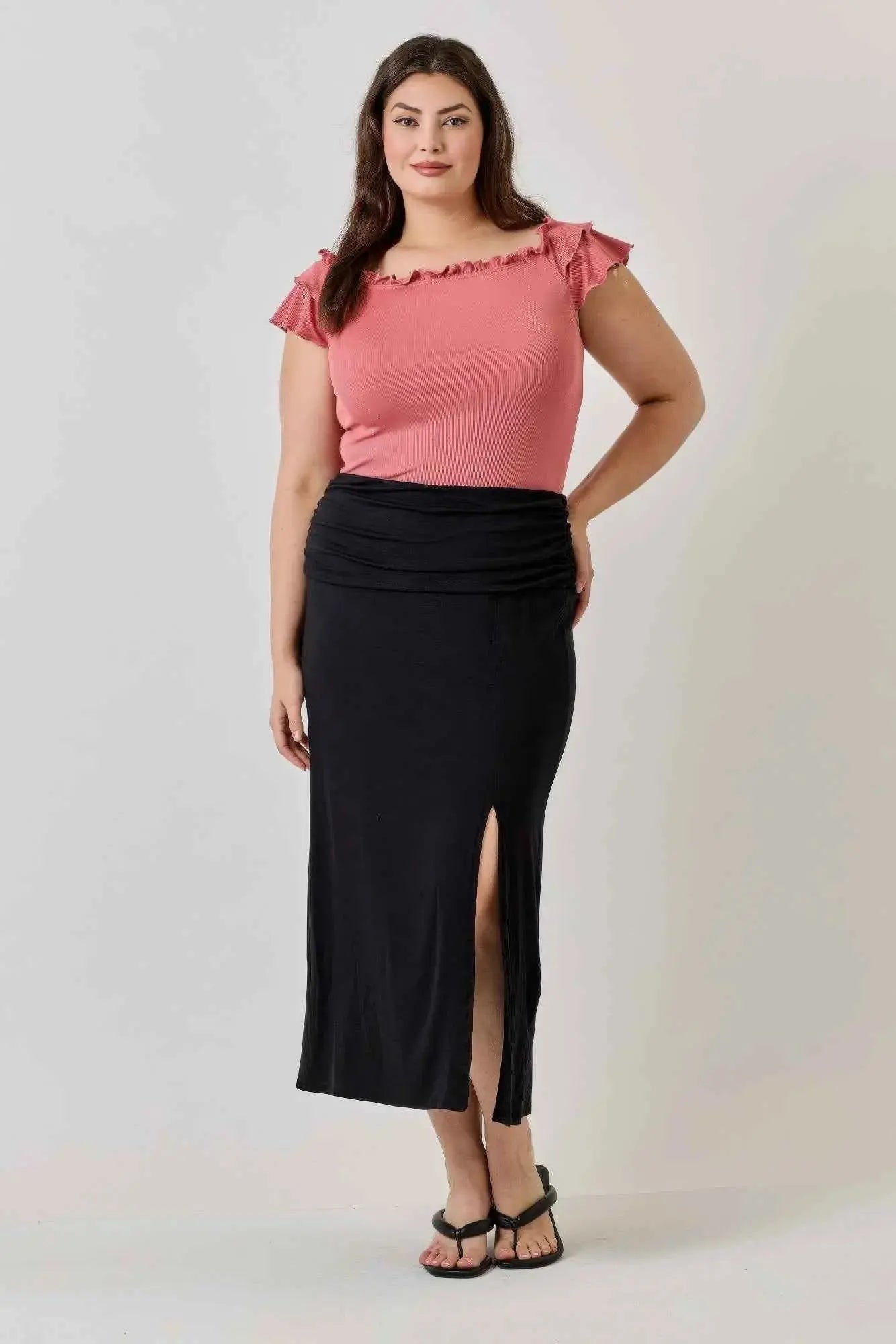 Plus Size Knit Rib Double Ruffle Top - Mr Lou’s Place