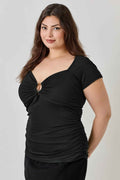 Plus Size Knit Rib Open Circle Trim Top - Mr Lou’s Place