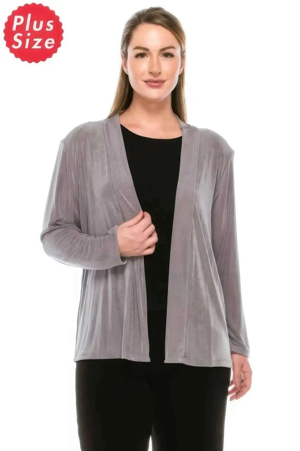 Plus Size Long Sleeve Acetate Cardigan - Mr Lou’s Place