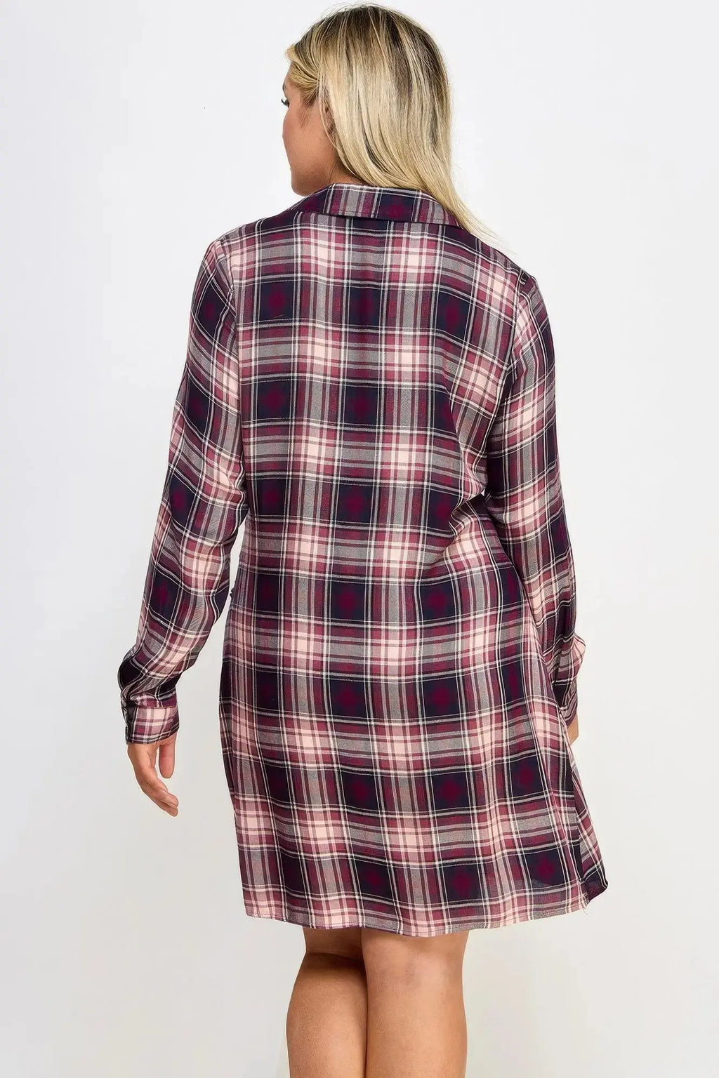 Plus Size Long Sleeve Plaid Side Tie Dress - Mr Lou’s Place