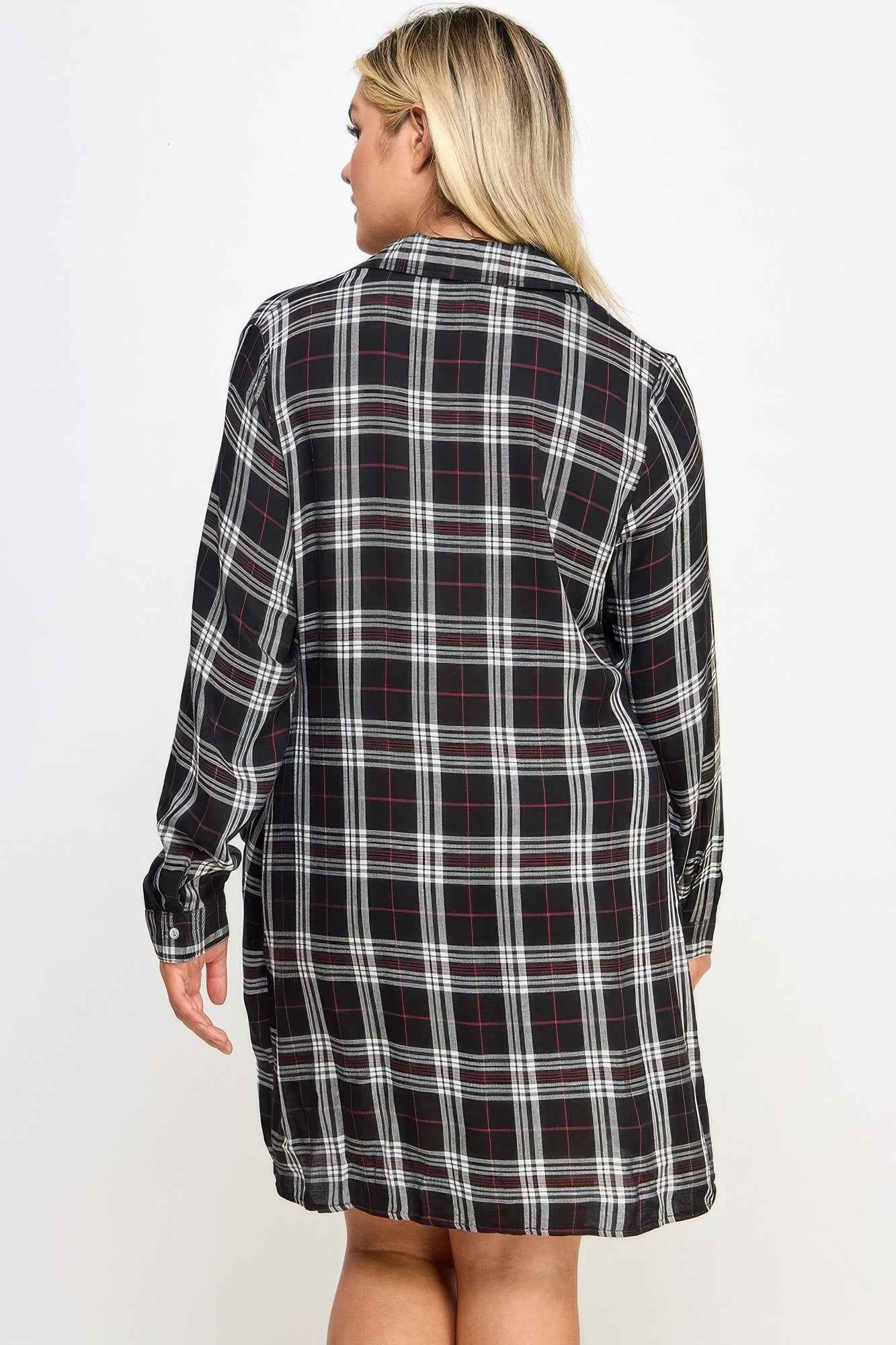 Plus Size Long Sleeve Plaid Side Tie Dress - Mr Lou’s Place