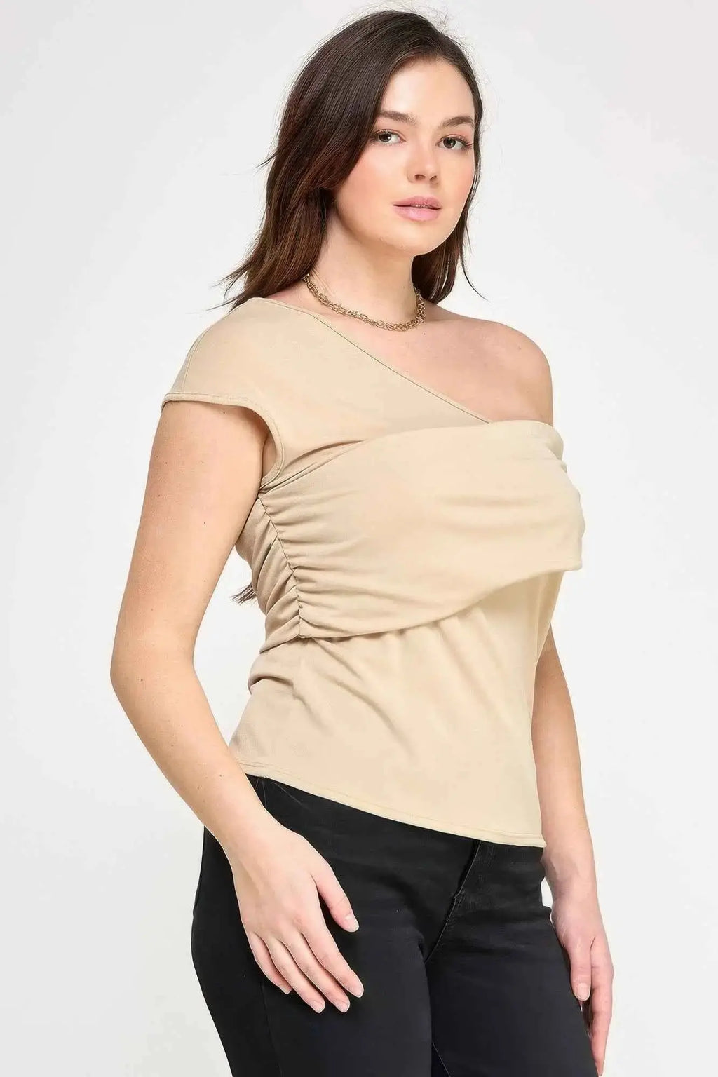Plus Size One Shoulder Assymetric Knit Crepe Top - Mr Lou’s Place