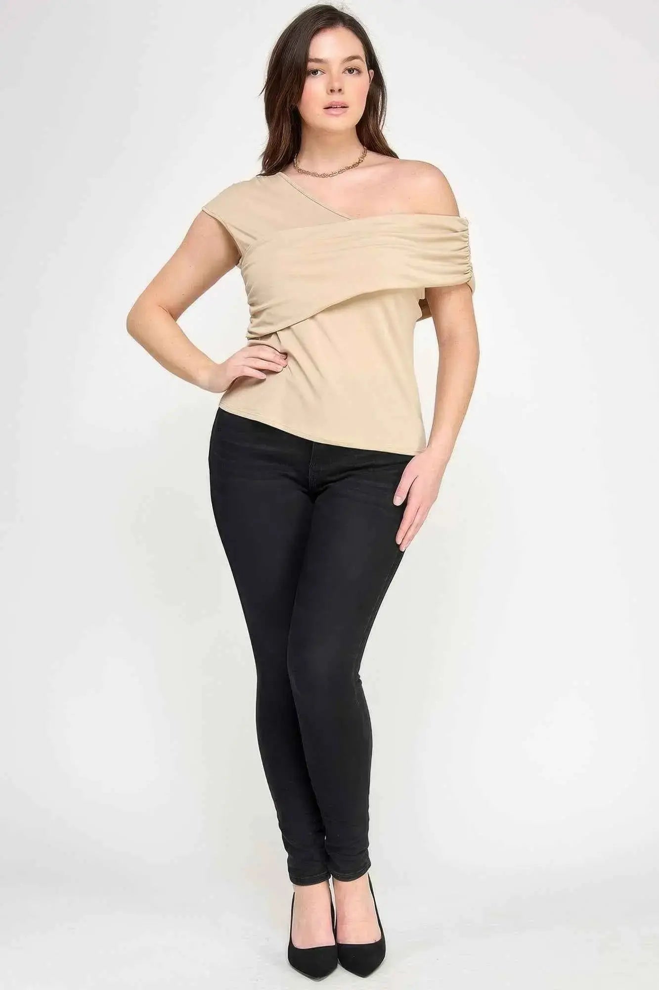 Plus Size One Shoulder Assymetric Knit Crepe Top - Mr Lou’s Place