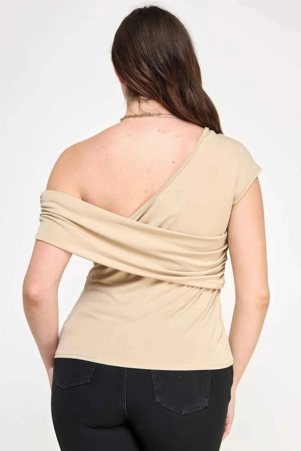 Plus Size One Shoulder Assymetric Knit Crepe Top - Mr Lou’s Place