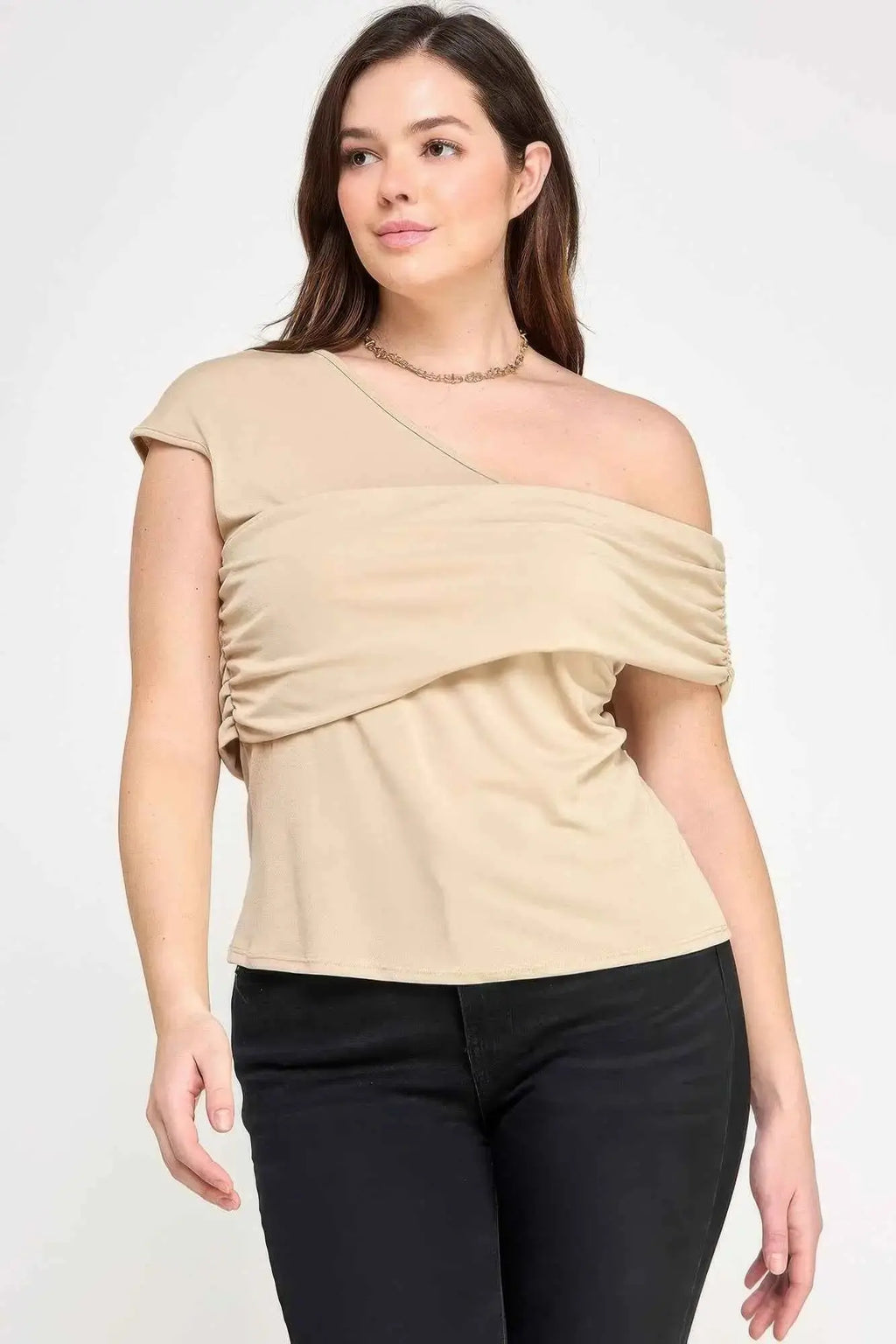 Plus Size One Shoulder Assymetric Knit Crepe Top - Mr Lou’s Place