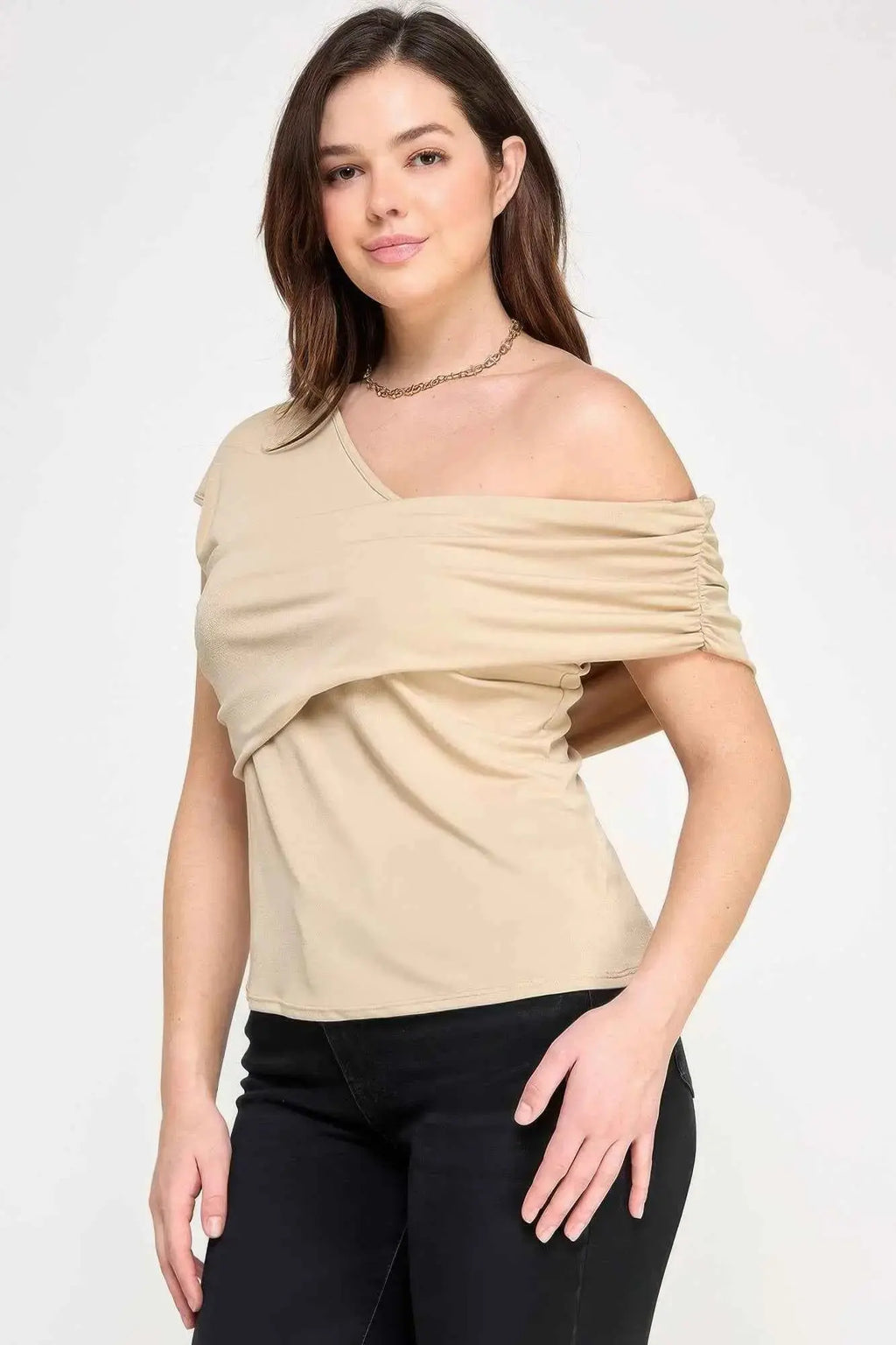 Plus Size One Shoulder Assymetric Knit Crepe Top - Mr Lou’s Place