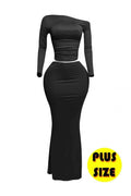 Plus Size One Side Off Shoulder Top & Skirt Set - Mr Lou’s Place