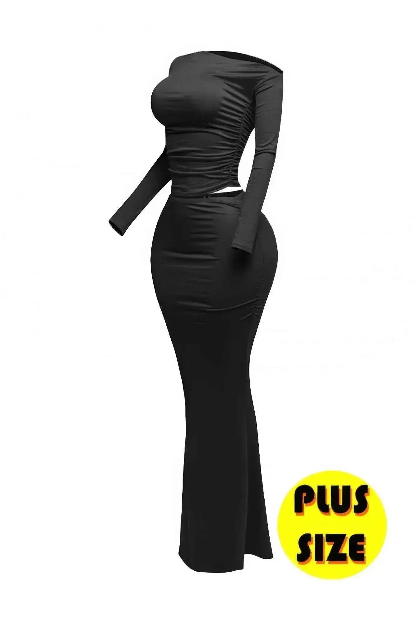 Plus Size One Side Off Shoulder Top & Skirt Set - Mr Lou’s Place