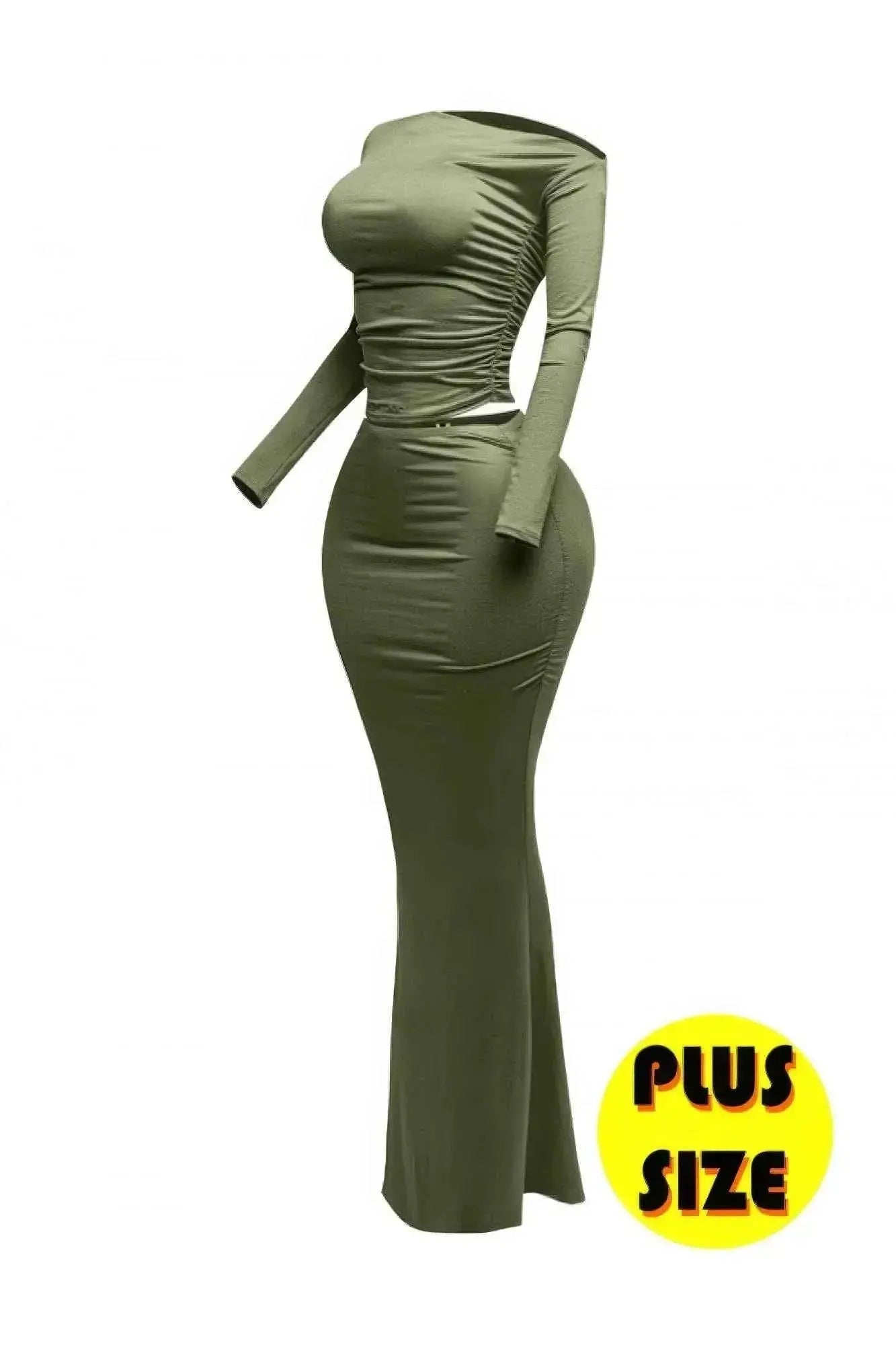Plus Size One Side Off Shoulder Top & Skirt Set - Mr Lou’s Place