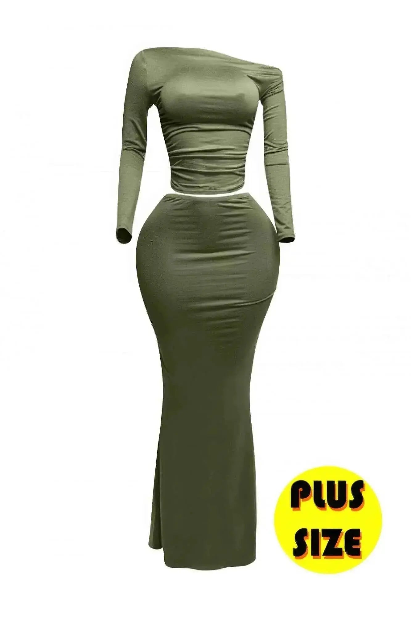 Plus Size One Side Off Shoulder Top & Skirt Set - Mr Lou’s Place