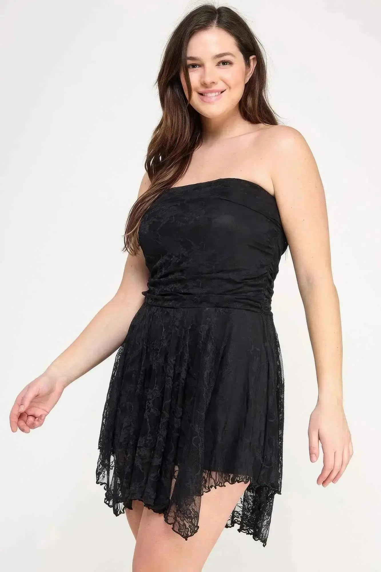 Plus Size Ots Lace Overlay Assym Dress - Mr Lou’s Place