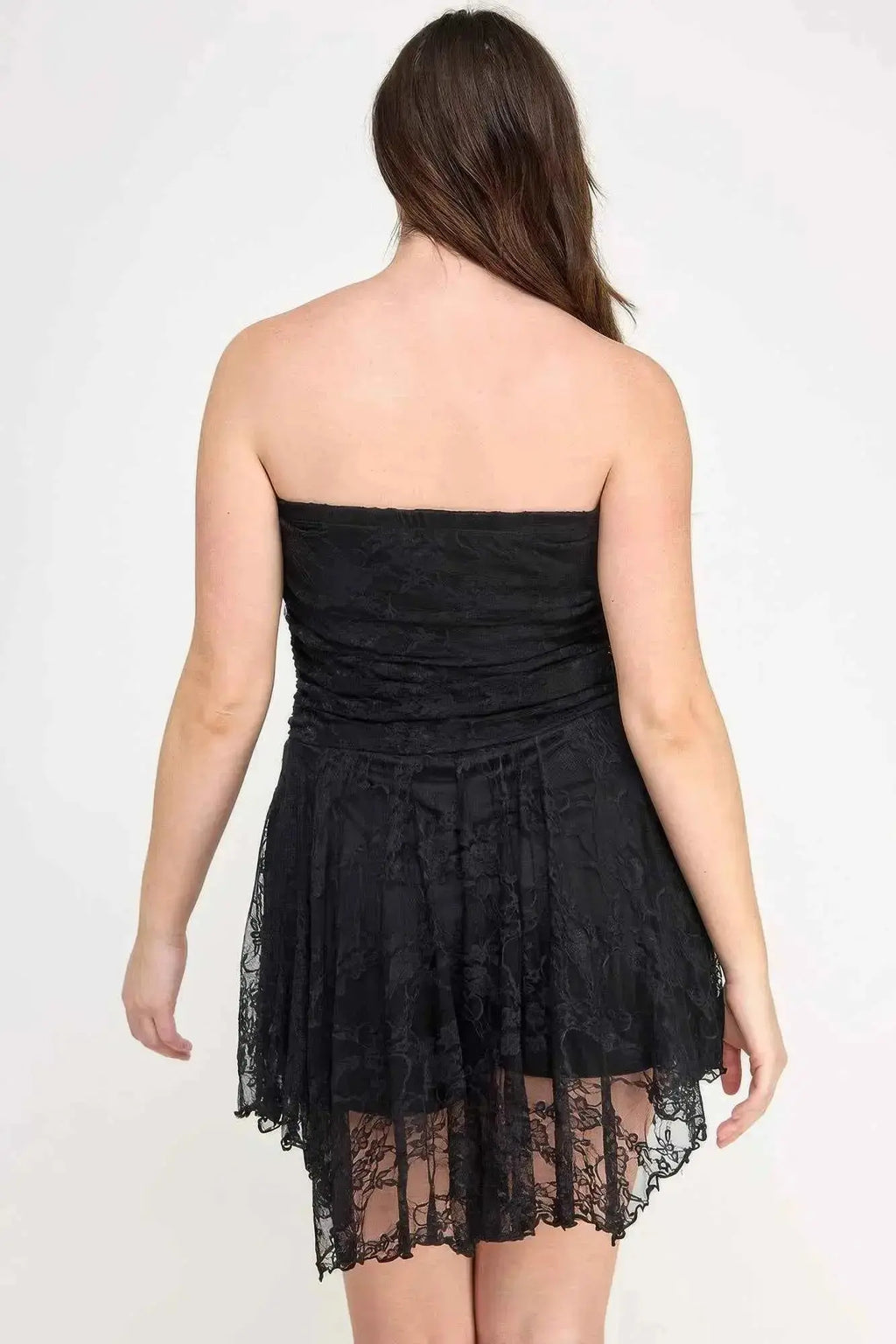 Plus Size Ots Lace Overlay Assym Dress - Mr Lou’s Place