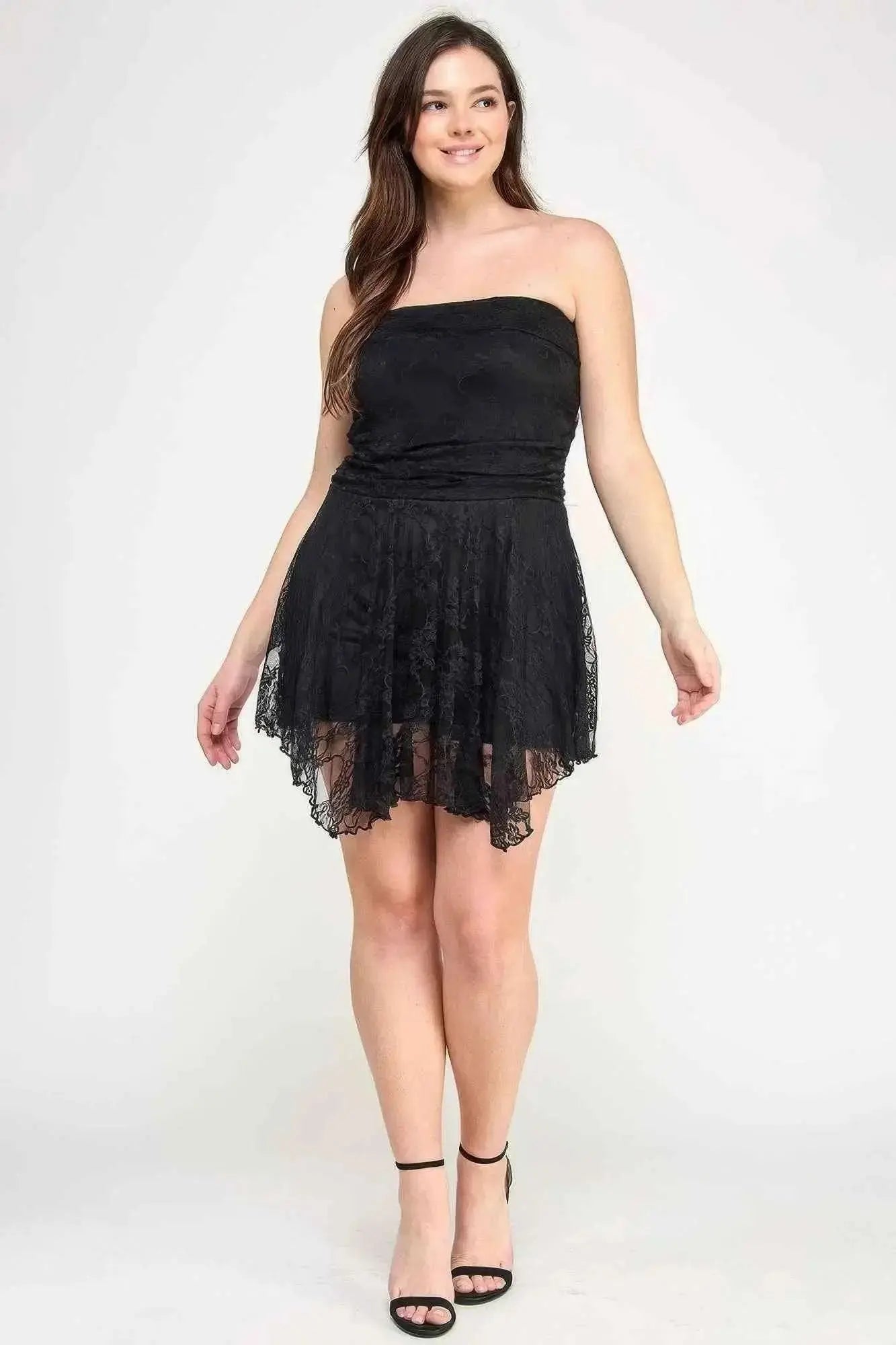 Plus Size Ots Lace Overlay Assym Dress - Mr Lou’s Place