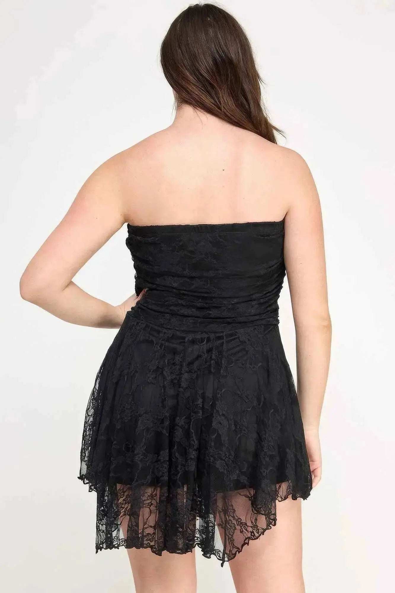 Plus Size Ots Lace Overlay Assym Dress - Mr Lou’s Place