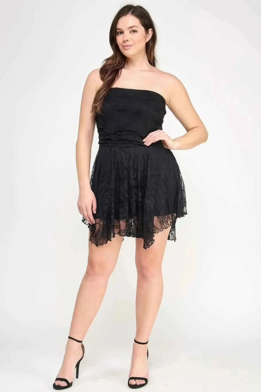 Plus Size Ots Lace Overlay Assym Dress - Mr Lou’s Place