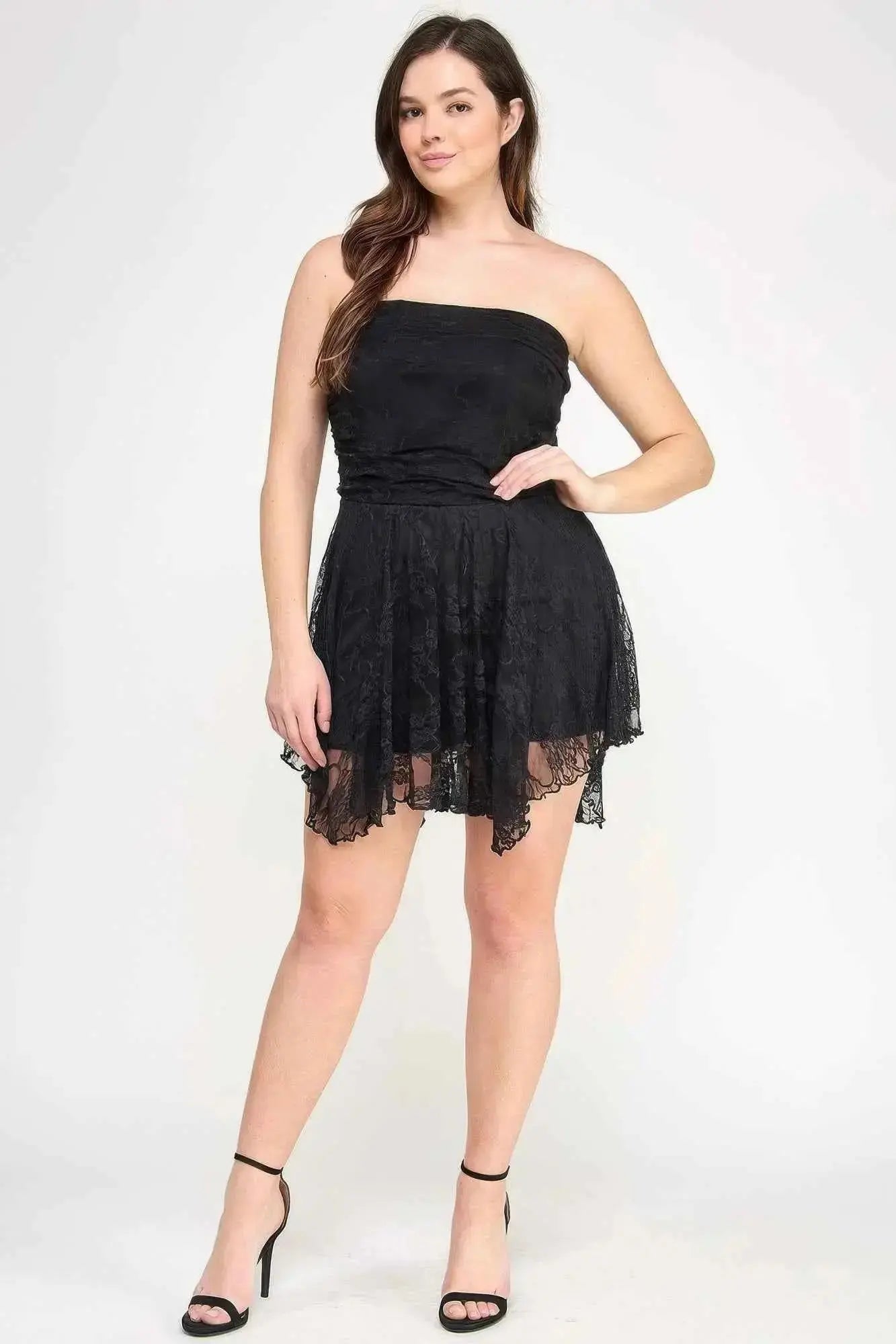 Plus Size Ots Lace Overlay Assym Dress - Mr Lou’s Place