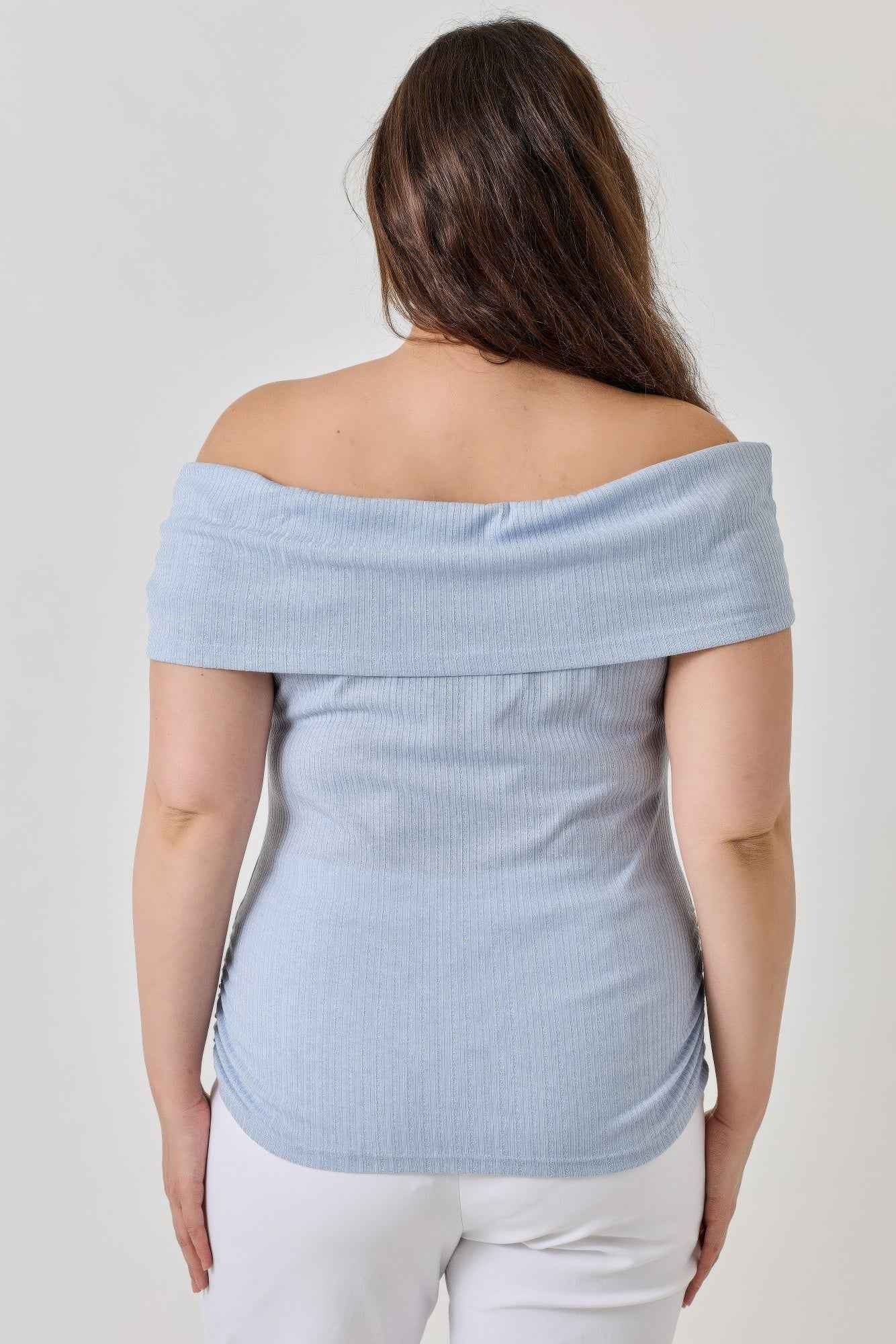 Plus Size Ots Pointelle Knit Rib Fold Over Top - Mr Lou’s Place