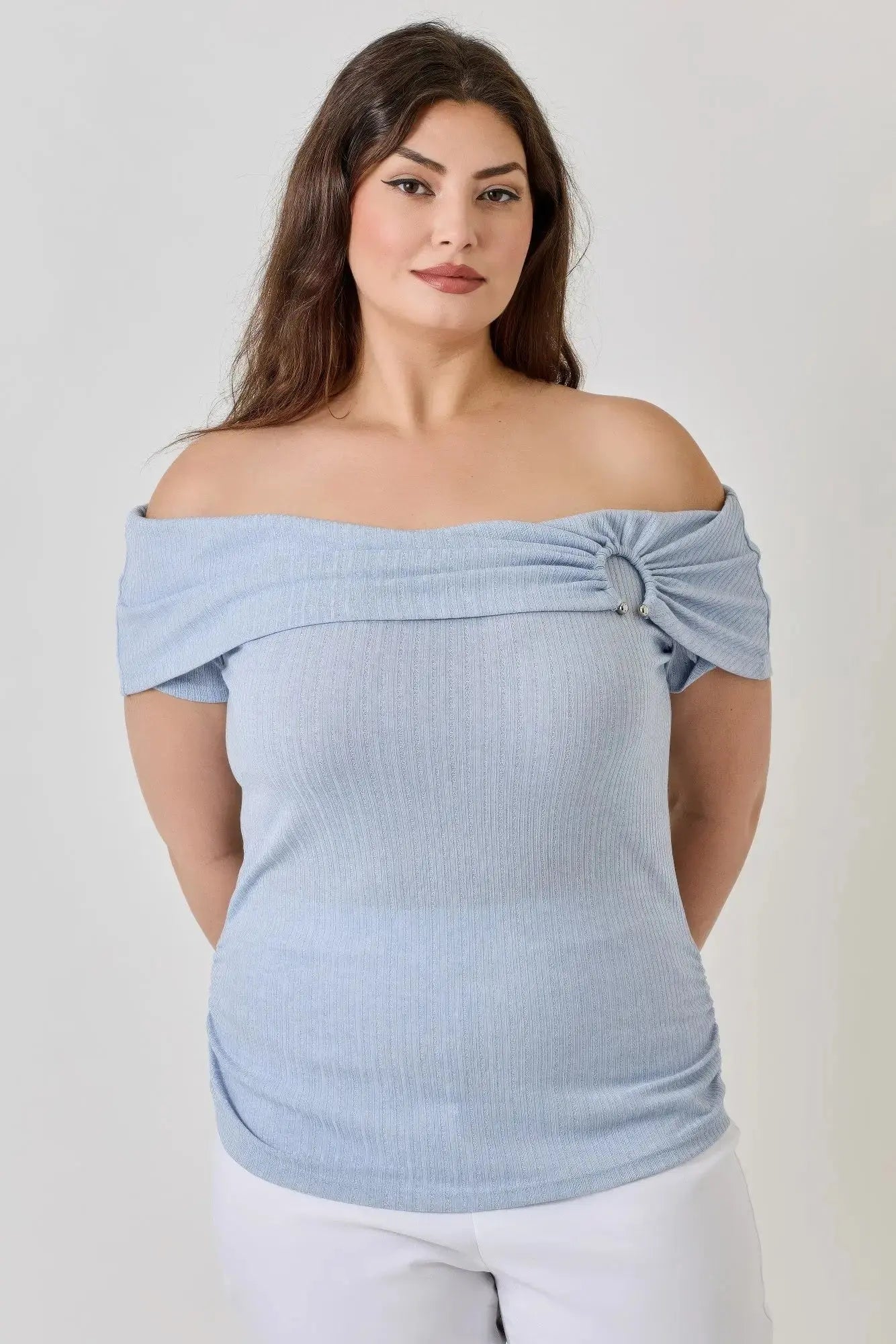 Plus Size Ots Pointelle Knit Rib Fold Over Top - Mr Lou’s Place