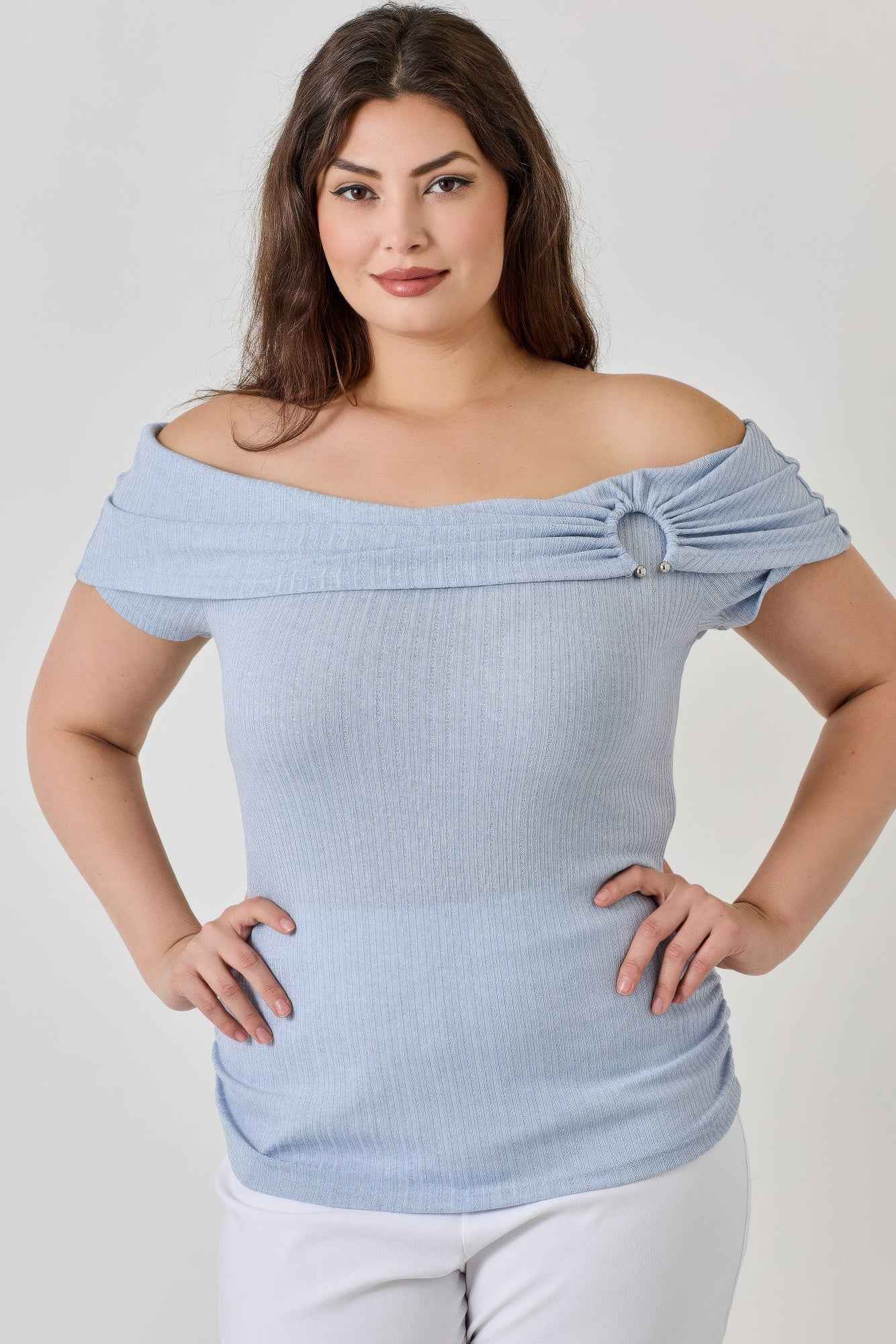 Plus Size Ots Pointelle Knit Rib Fold Over Top - Mr Lou’s Place