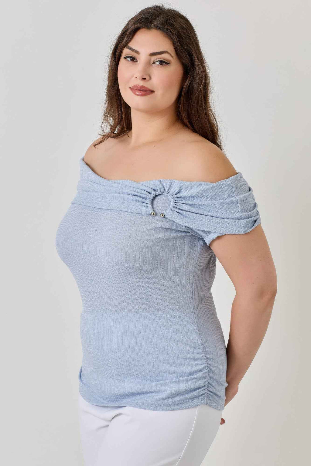 Plus Size Ots Pointelle Knit Rib Fold Over Top - Mr Lou’s Place