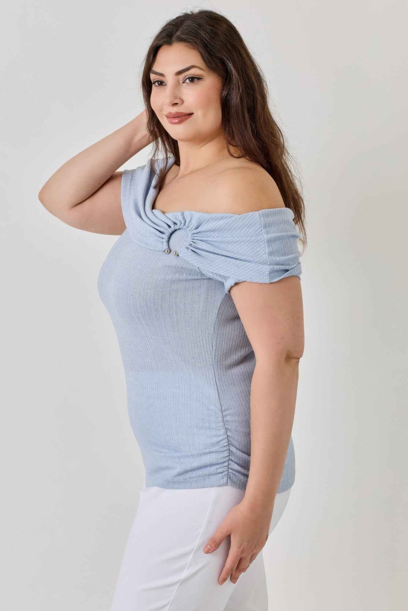 Plus Size Ots Pointelle Knit Rib Fold Over Top - Mr Lou’s Place
