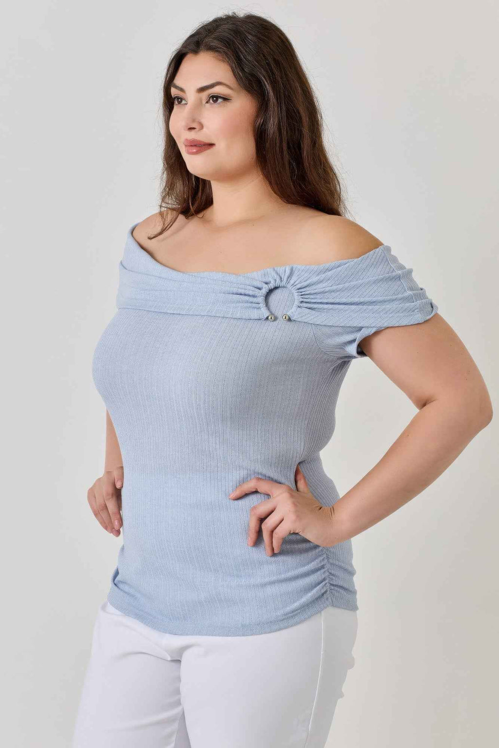 Plus Size Ots Pointelle Knit Rib Fold Over Top - Mr Lou’s Place