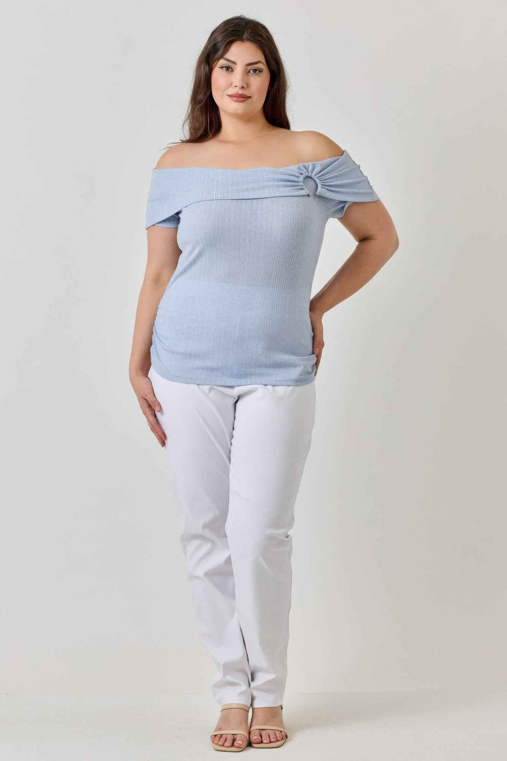 Plus Size Ots Pointelle Knit Rib Fold Over Top - Mr Lou’s Place