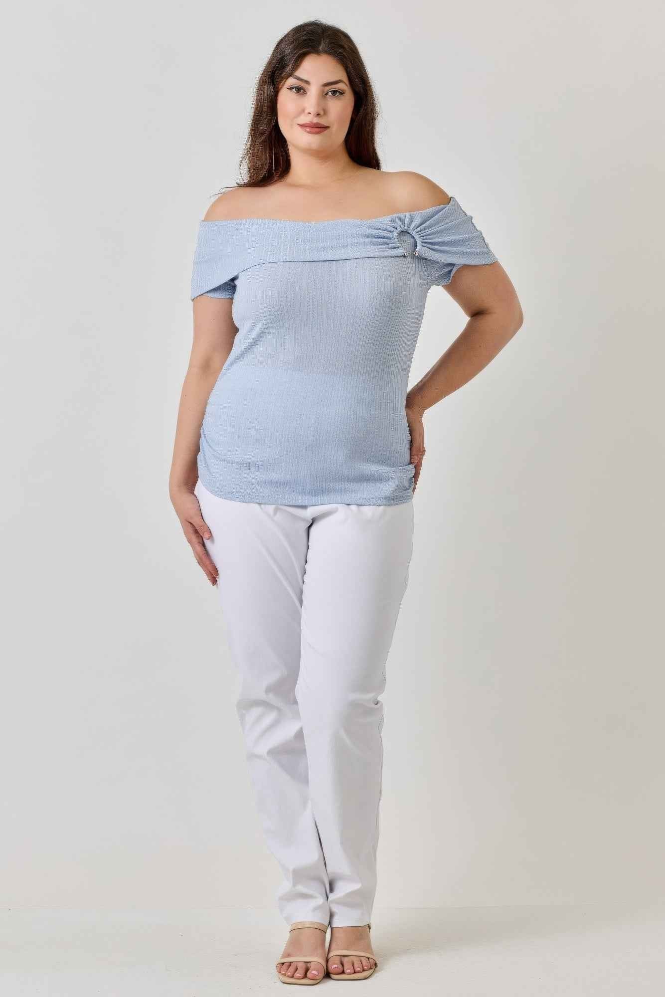 Plus Size Ots Pointelle Knit Rib Fold Over Top - Mr Lou’s Place
