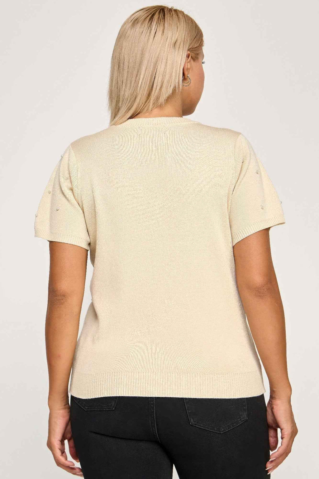 Plus Size Pearl & Rhinestone Knit Sweater Top - Mr Lou’s Place