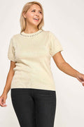 Plus Size Pearl & Rhinestone Knit Sweater Top - Mr Lou’s Place