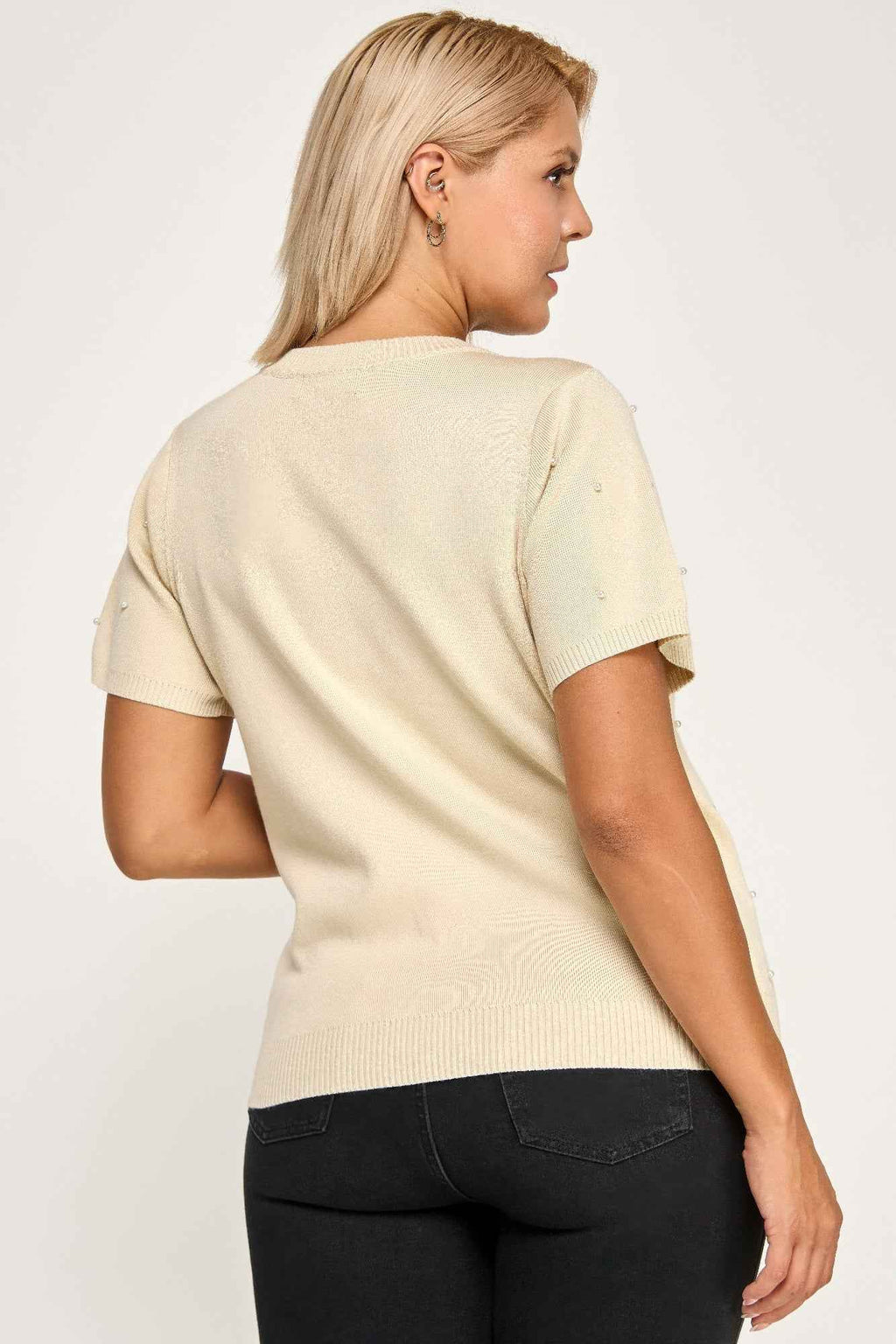 Plus Size Pearl & Rhinestone Knit Sweater Top - Mr Lou’s Place