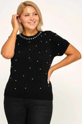 Plus Size Pearl & Rhinestone Knit Sweater Top - Mr Lou’s Place