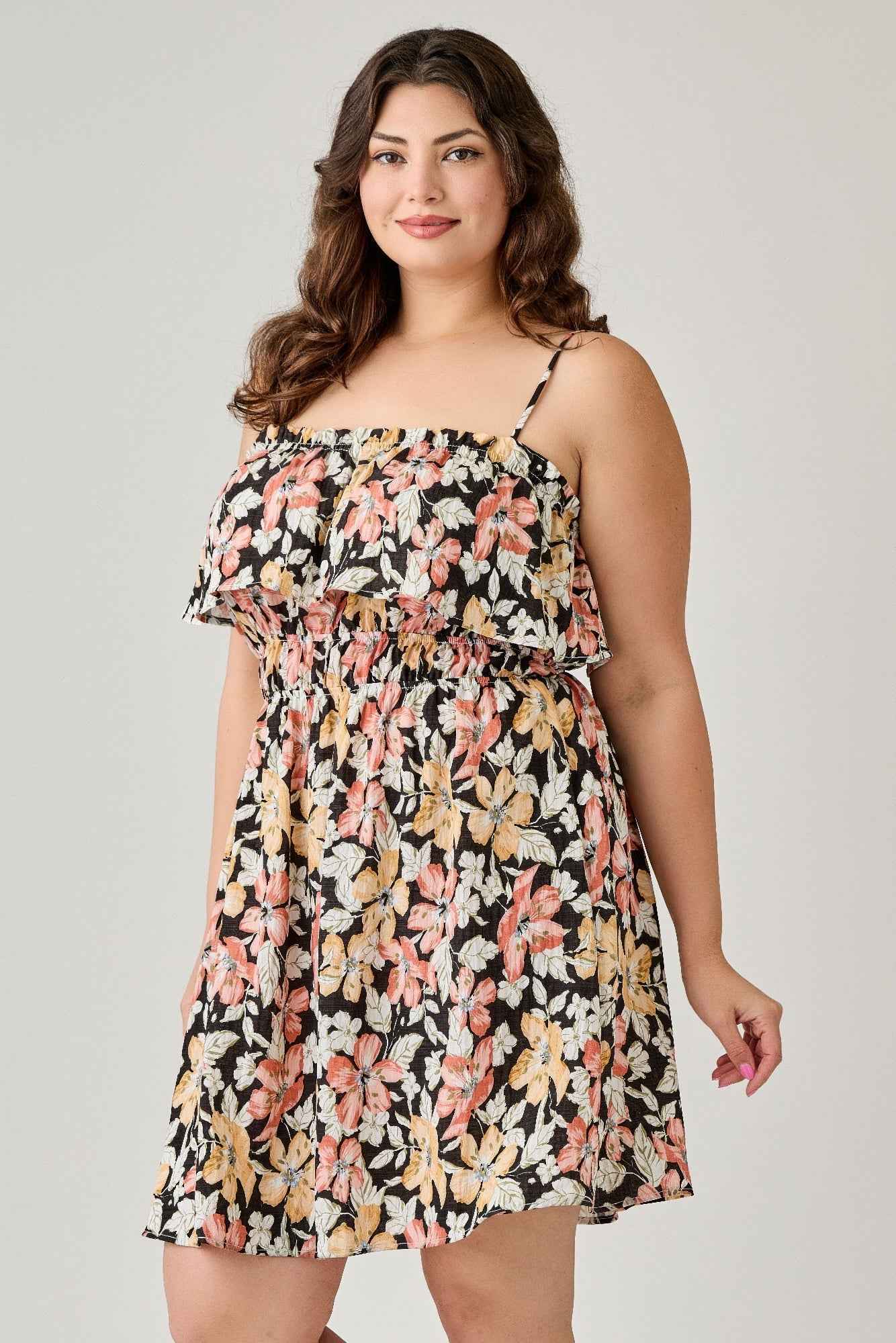 Plus Size Rayon Challis Floral Ruffled Tier Dress - Mr Lou’s Place