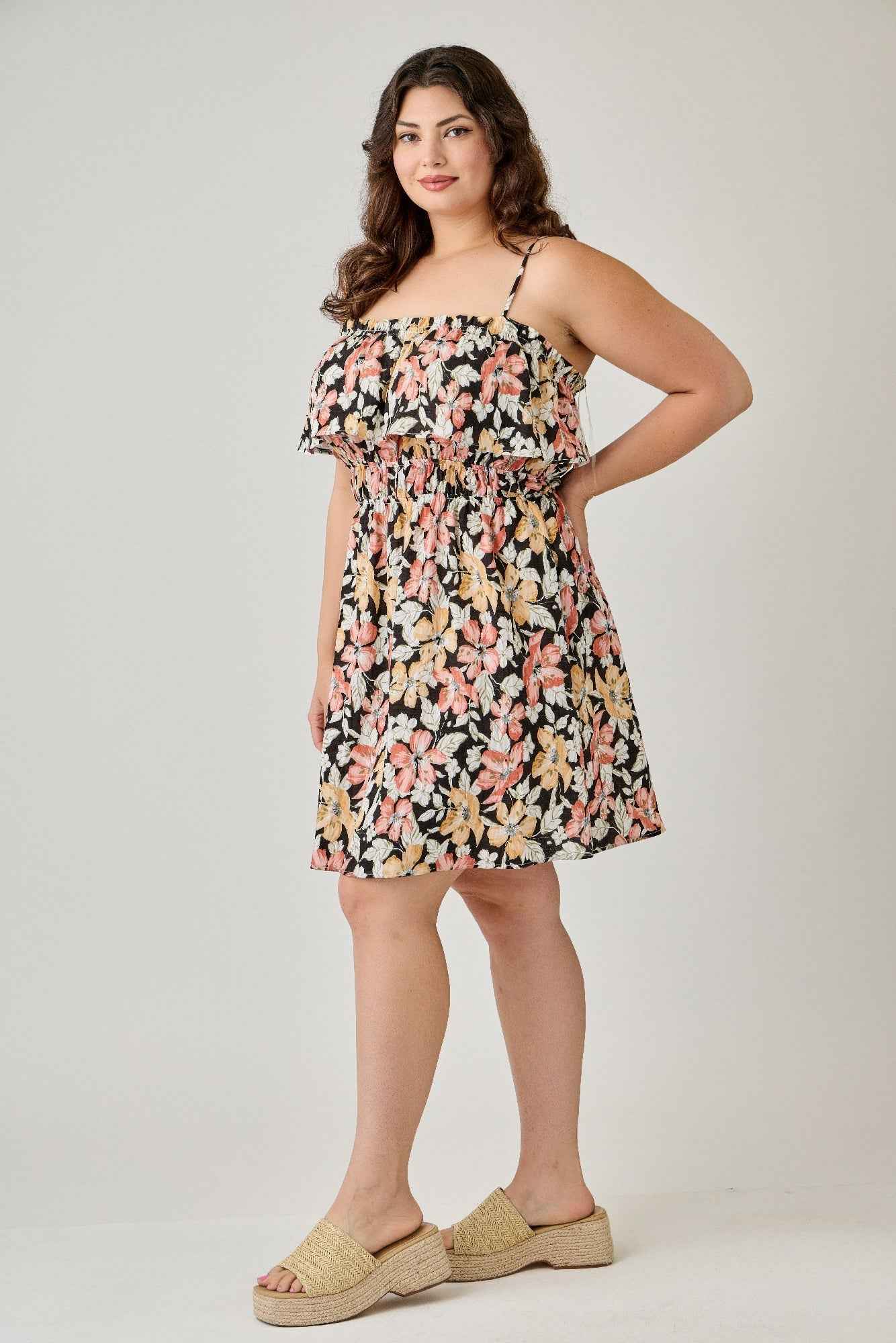 Plus Size Rayon Challis Floral Ruffled Tier Dress - Mr Lou’s Place