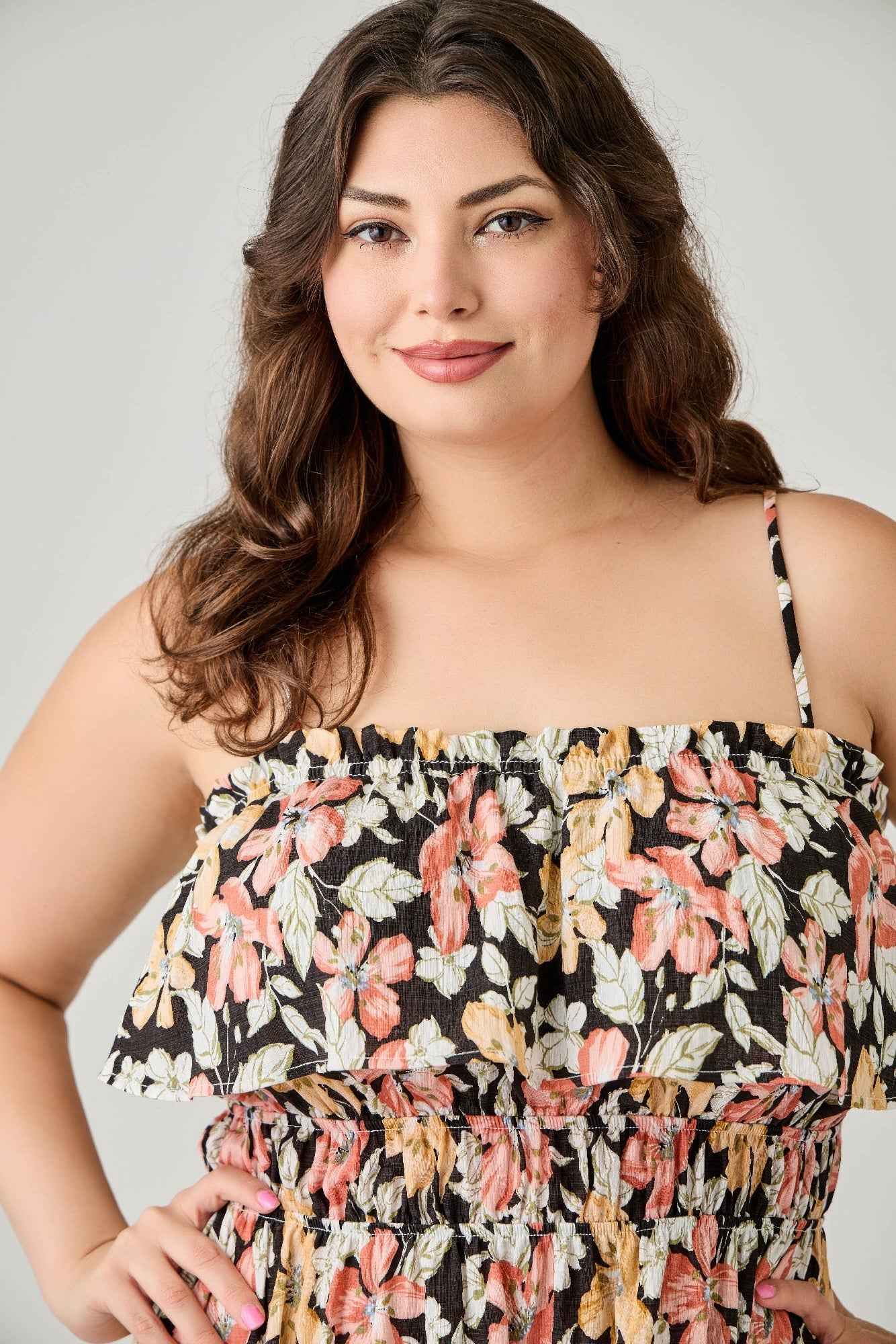 Plus Size Rayon Challis Floral Ruffled Tier Dress - Mr Lou’s Place