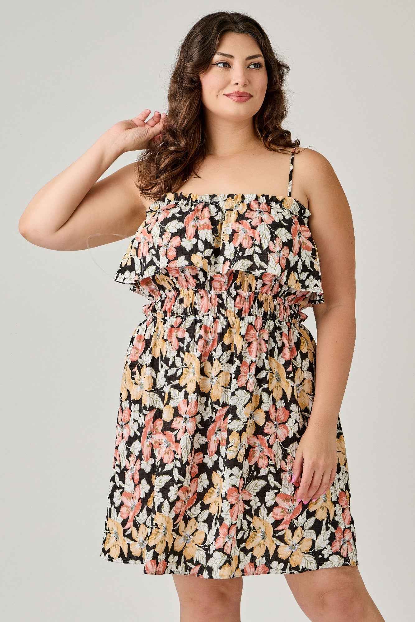 Plus Size Rayon Challis Floral Ruffled Tier Dress - Mr Lou’s Place