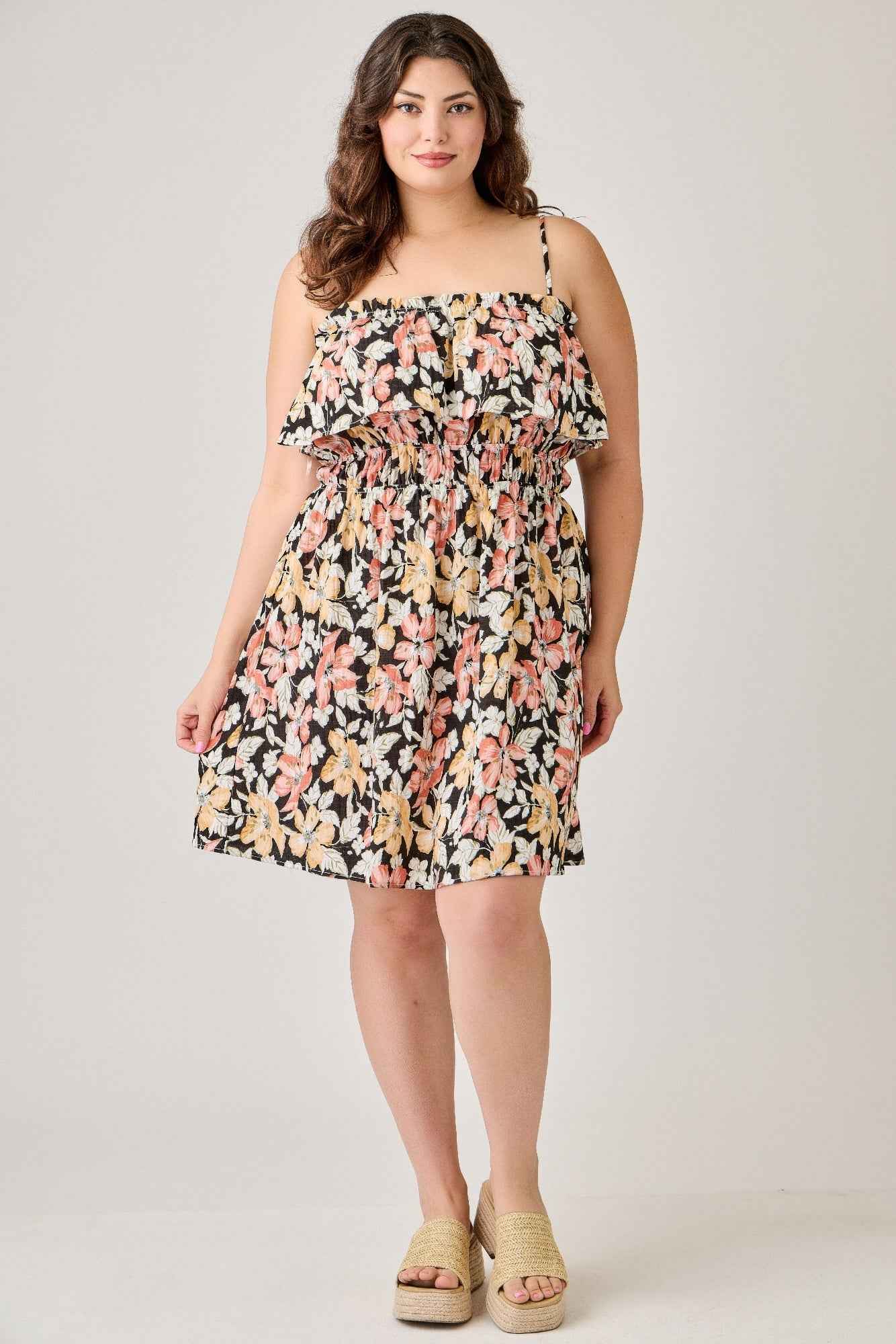 Plus Size Rayon Challis Floral Ruffled Tier Dress - Mr Lou’s Place