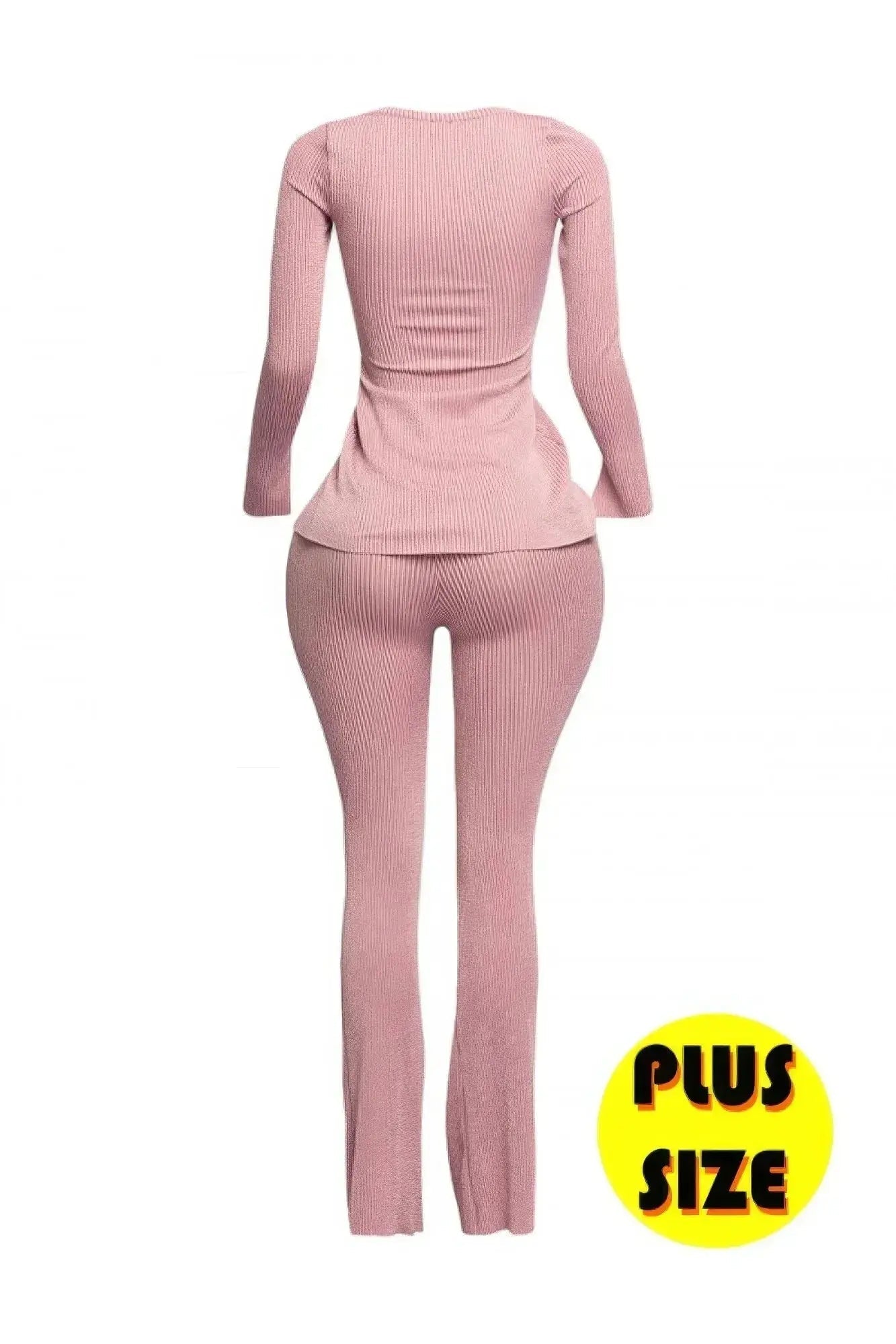 Plus Size Ribbed Pant Set With Slit Detail - Mr Lou’s Place