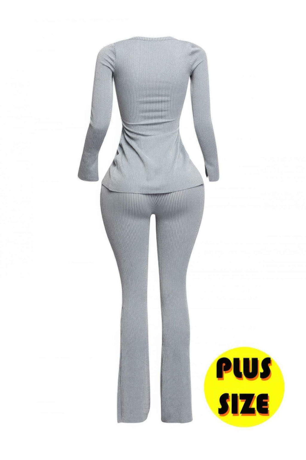 Plus Size Ribbed Pant Set With Slit Detail - Mr Lou’s Place