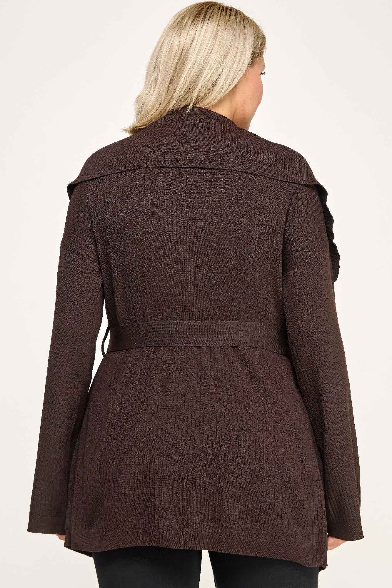 Plus Size Ribbed Wrap Cardigan With Waist Belt - Mr Lou’s Place