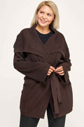 Plus Size Ribbed Wrap Cardigan With Waist Belt - Mr Lou’s Place