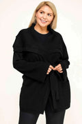 Plus Size Ribbed Wrap Cardigan With Waist Belt - Mr Lou’s Place