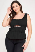 Plus Size Ruffled Tank With Cut Out - Mr Lou’s Place
