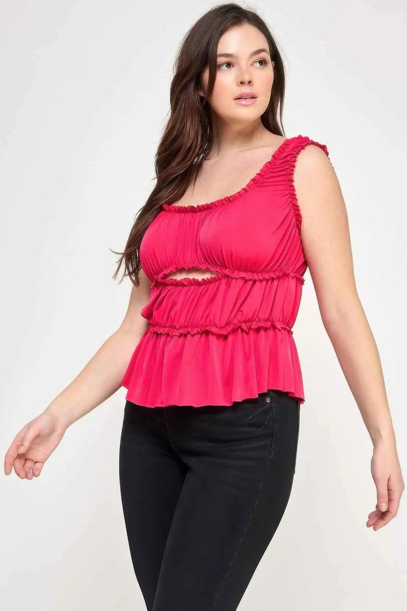 Plus Size Ruffled Tank With Cut Out - Mr Lou’s Place