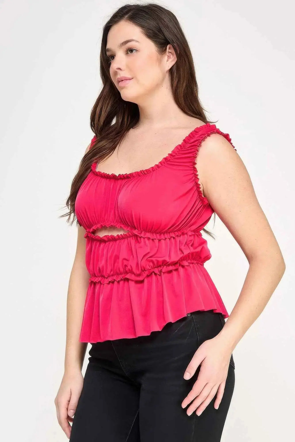 Plus Size Ruffled Tank With Cut Out - Mr Lou’s Place