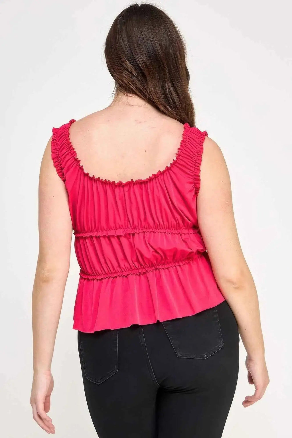 Plus Size Ruffled Tank With Cut Out - Mr Lou’s Place
