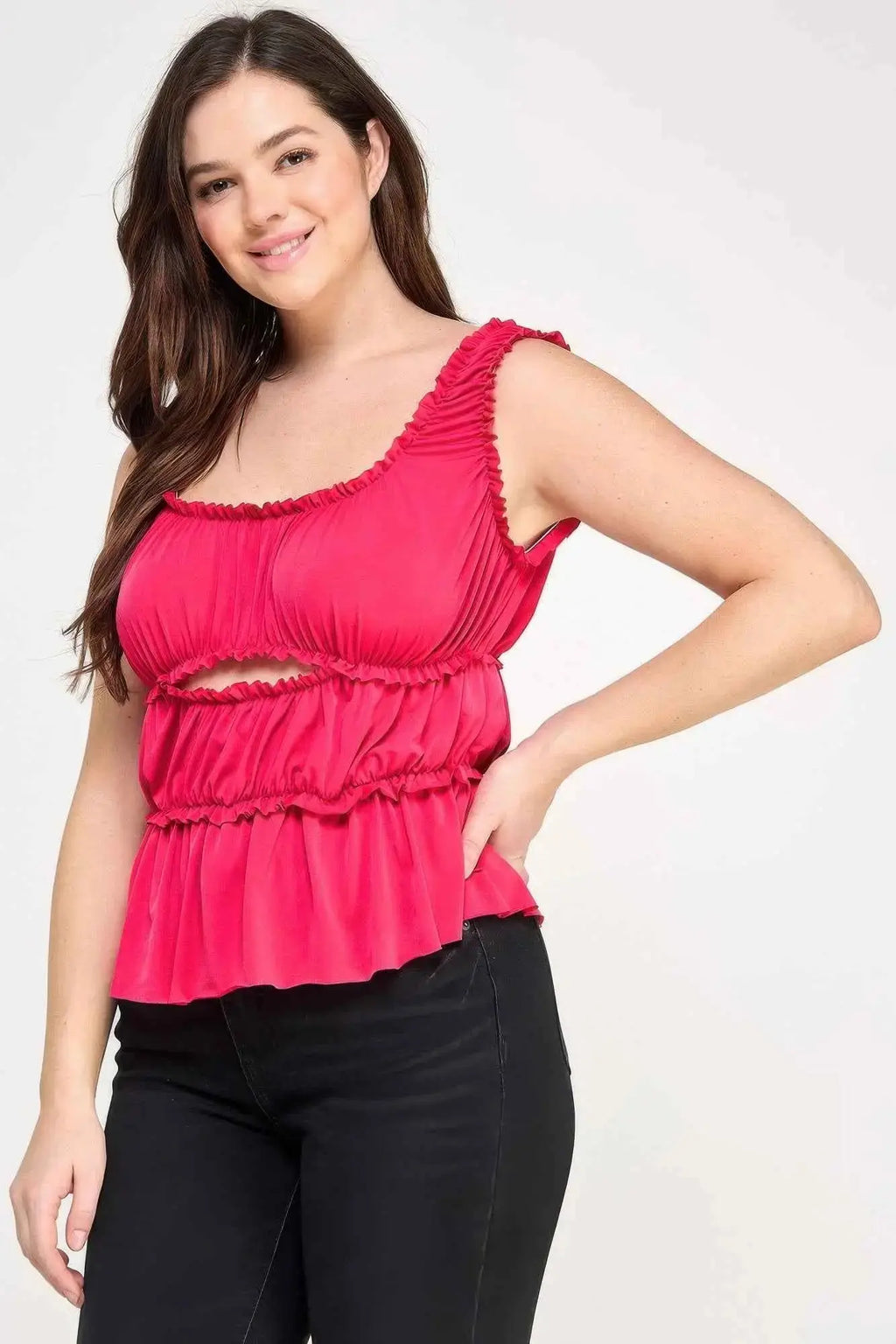 Plus Size Ruffled Tank With Cut Out - Mr Lou’s Place