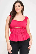 Plus Size Ruffled Tank With Cut Out - Mr Lou’s Place